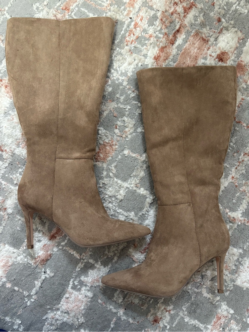 Tall Pointed-Toe Suede Knee-High Boots in Brown